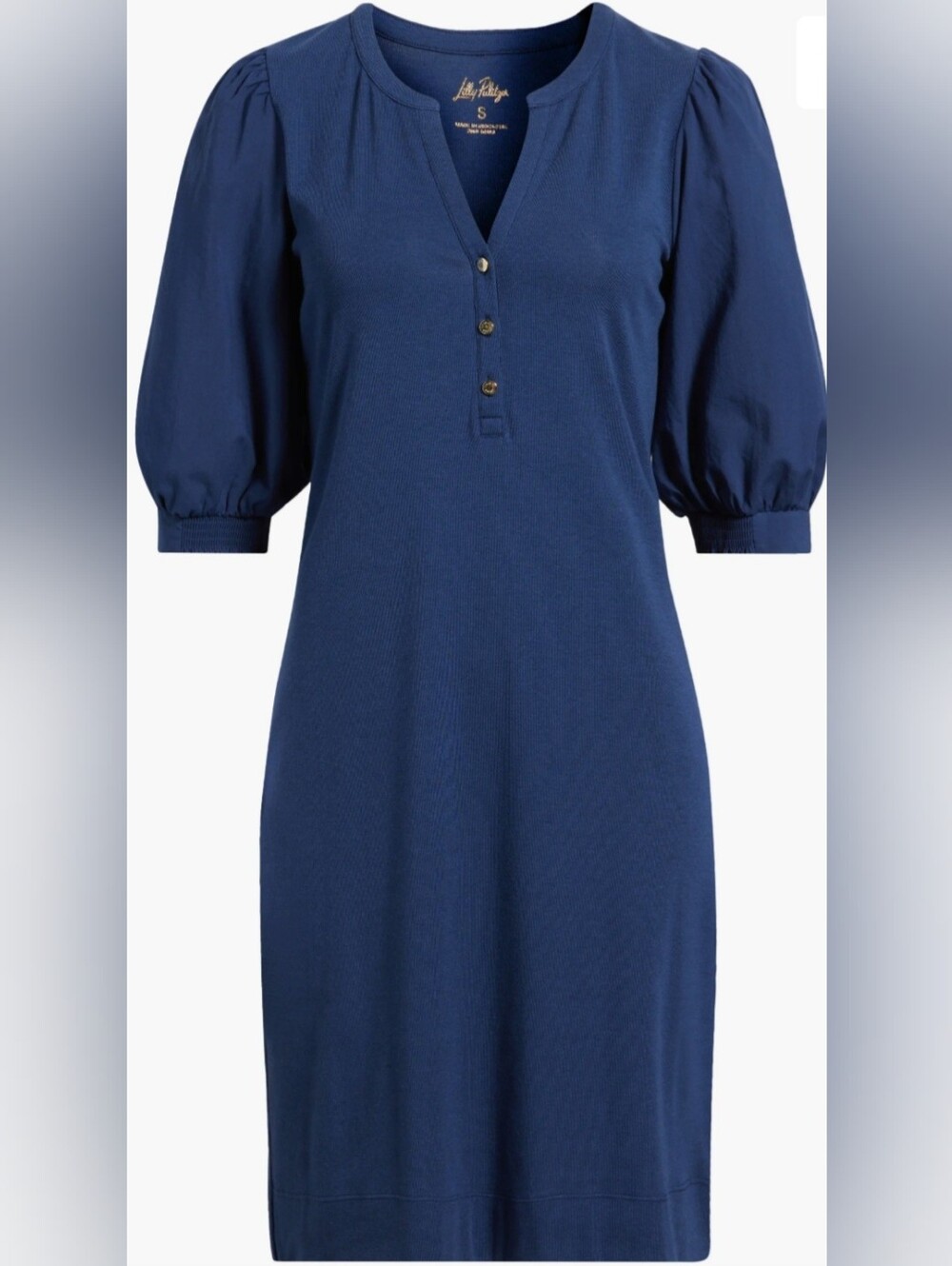 Lilly Pulitzer Ronson Popover Puff Sleeve Cotton/Modal Blend Navy Dress Small